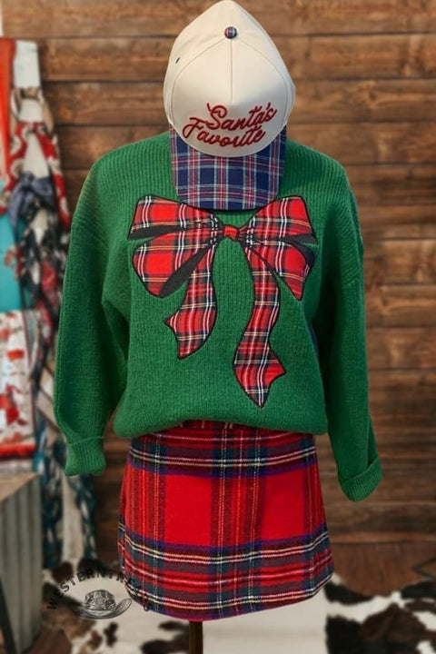 Classic Christmas Plaid Bow Sweater