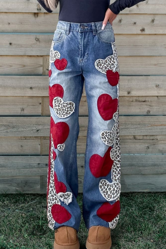 Valentine's Day Leopard Print Wide-Leg Pants Jeans