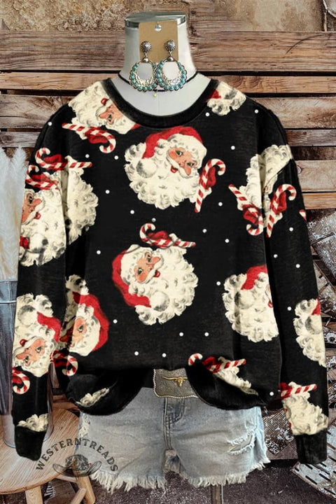 Black Christmas Santa Claus Print Sweatshirt