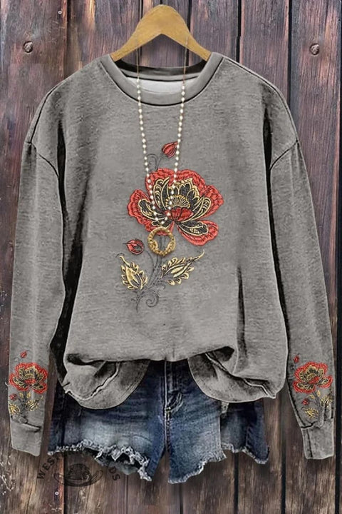 Chic Flower Long Sleeve Sweatshirt