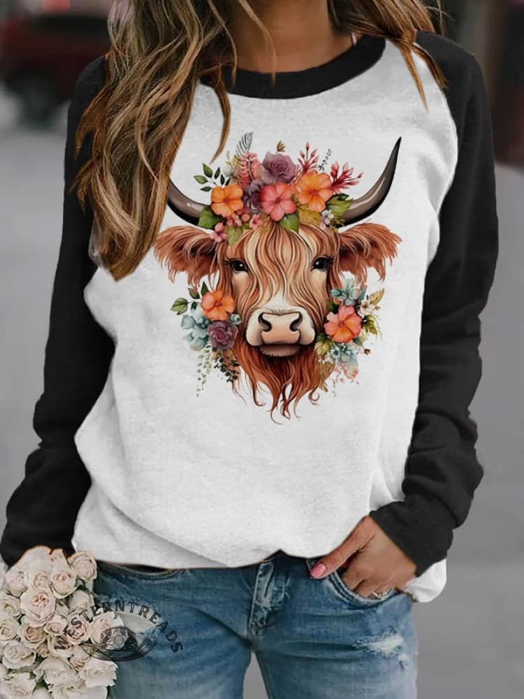 Women's Western Highland Cow Print Casual Sweatshirt