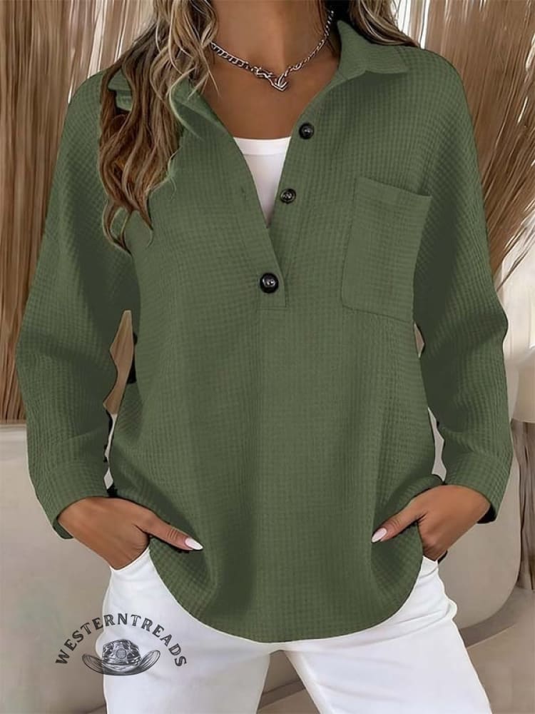 Women's Casual Solid Color Collared Sweatshirt