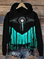 Western Turquoise Art Contrast Color Hoodie