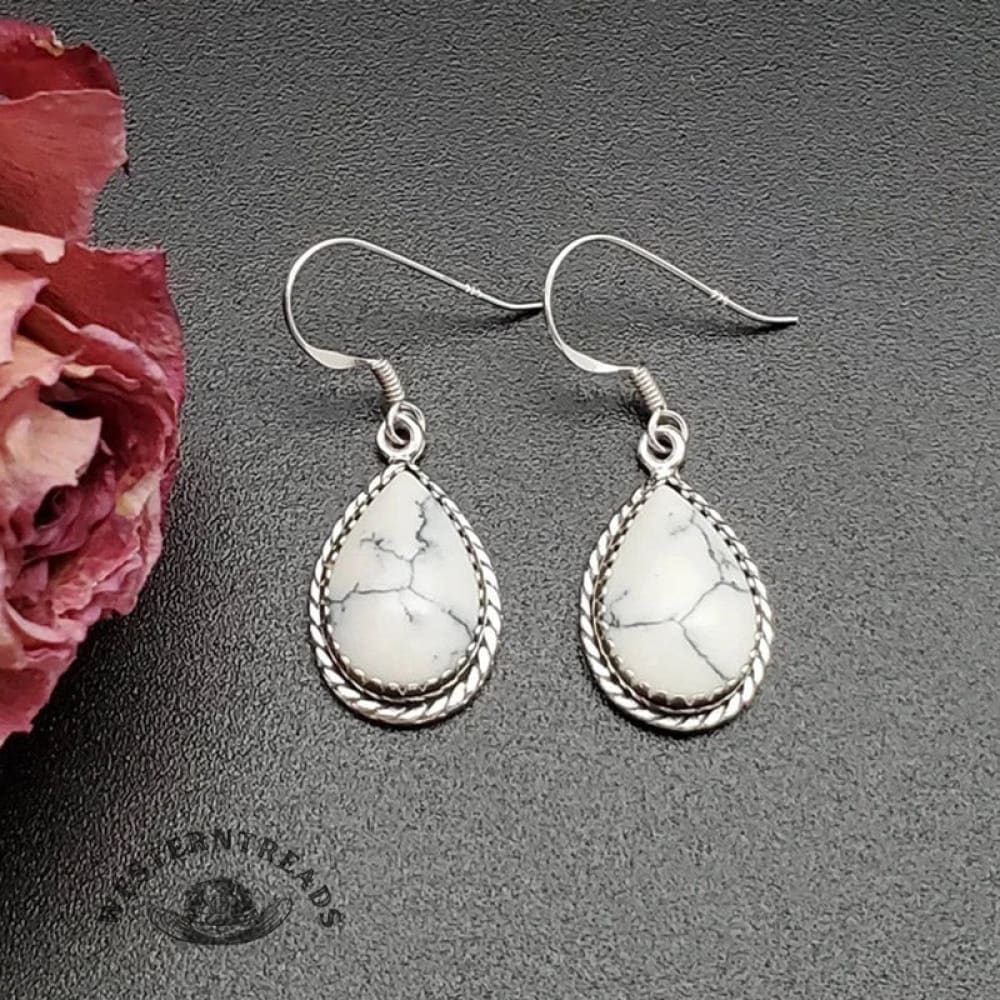 Very popular ✨Vintage White Turquoise Silver Tear Drop Earrings