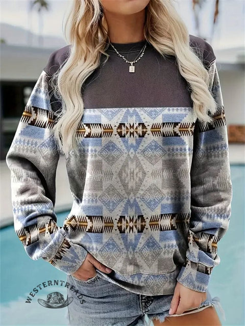 Western Nation Floral Print Women's Crew Neck Sweatshirt