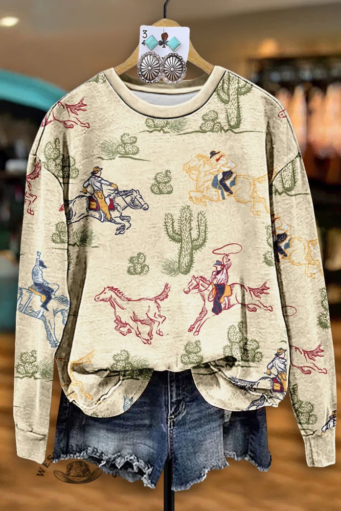 🔥Hot Sale🔥Vintage Western Cactus Rodeo Sweatshirt