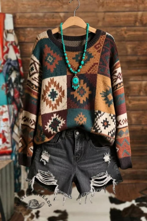 Western Turquoise Aztec Sweater