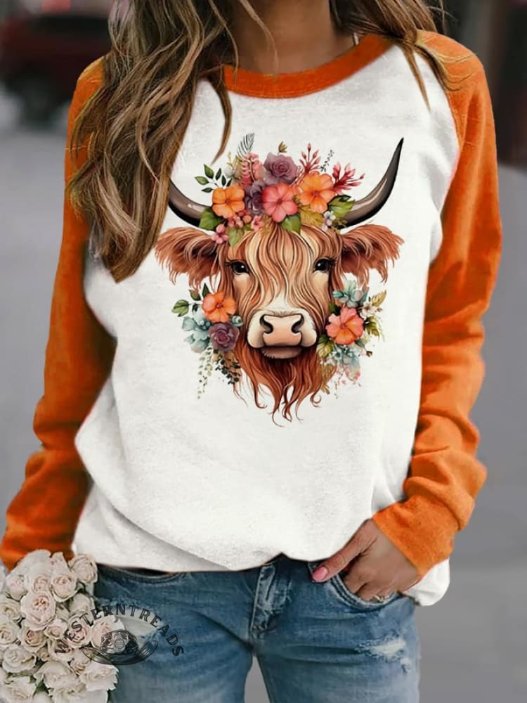 Women's Western Highland Cow Print Casual Sweatshirt