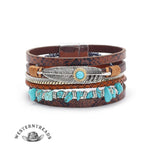 Boho Gravel Feather Leather Bracelet