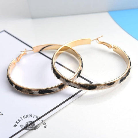 Bohemian Vintage Leopard Leather Round Hoop Earrings