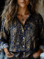 Women's Paisley Print V-neck Casual T-Shirt