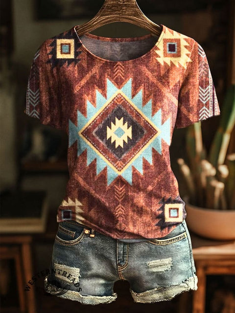 Women's Retro Aztec Print Casual Top