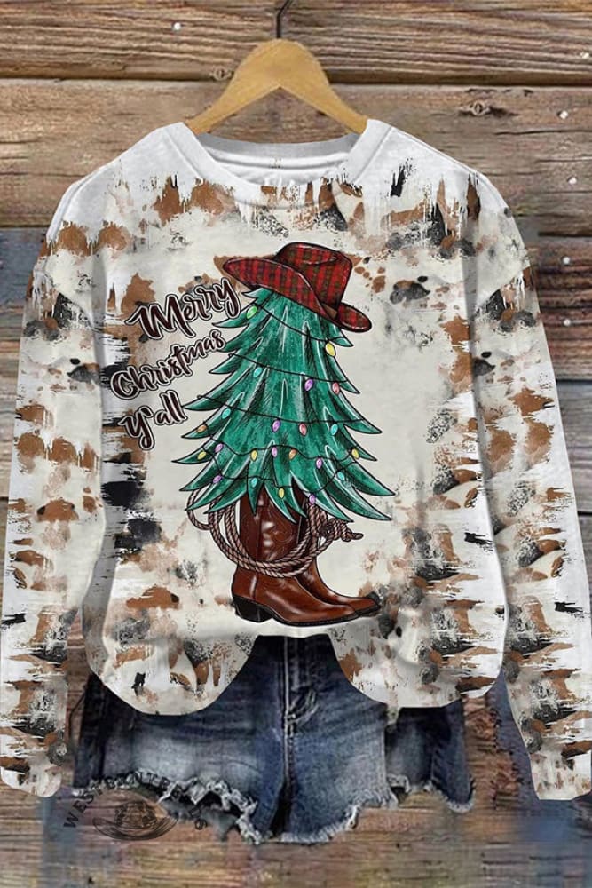 Christmas Tree Print Round Neck Sweatshirt