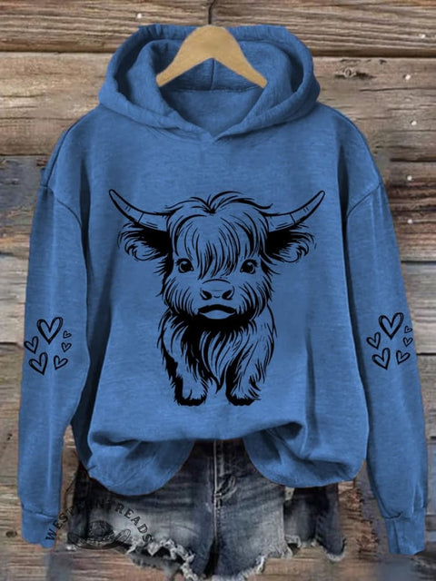 Women's Cute Highland Cow Casual Hoodie