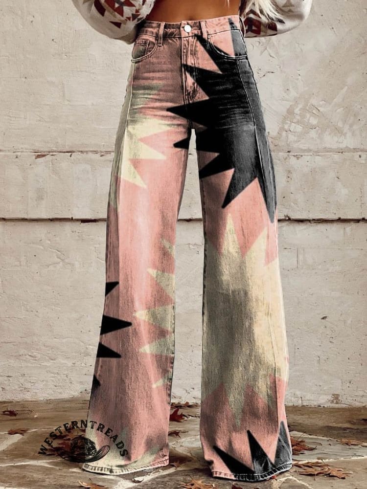 Women's Pink Explosion Casual Wide Leg Pants