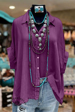 Casual Cotton and Linen Raw Edge Button Shirt