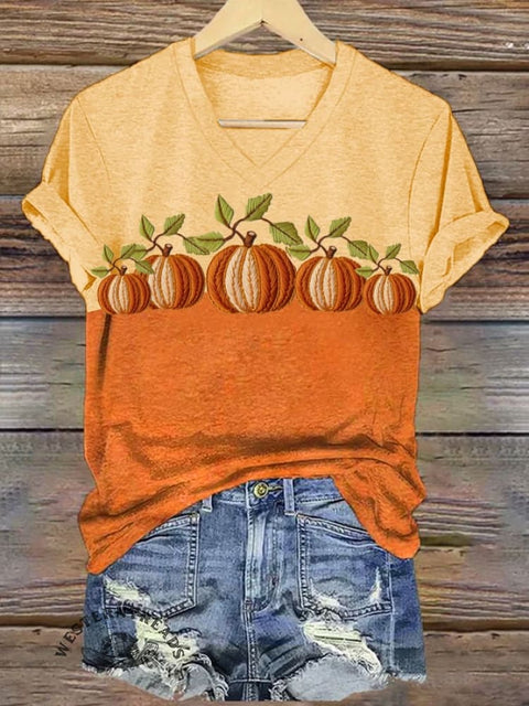Women's Autumn Pumpkin Print T-Shirt