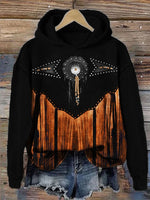 Western Turquoise Art Contrast Color Hoodie