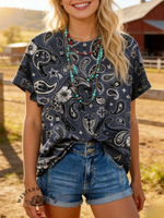 Women's Boho Western Pattern Print Casual T-shirt