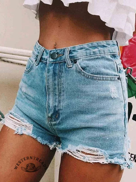 Women's Front Ripped Frayed Hem Booty Denim Shorts
