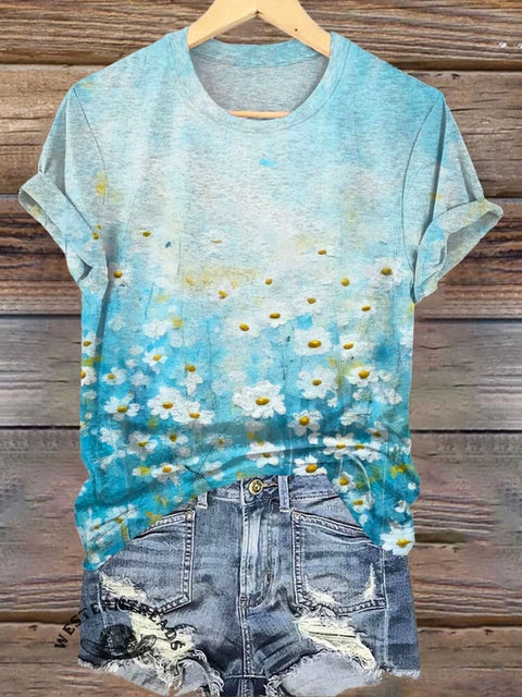 Floral Simple Print Casual T-shirt