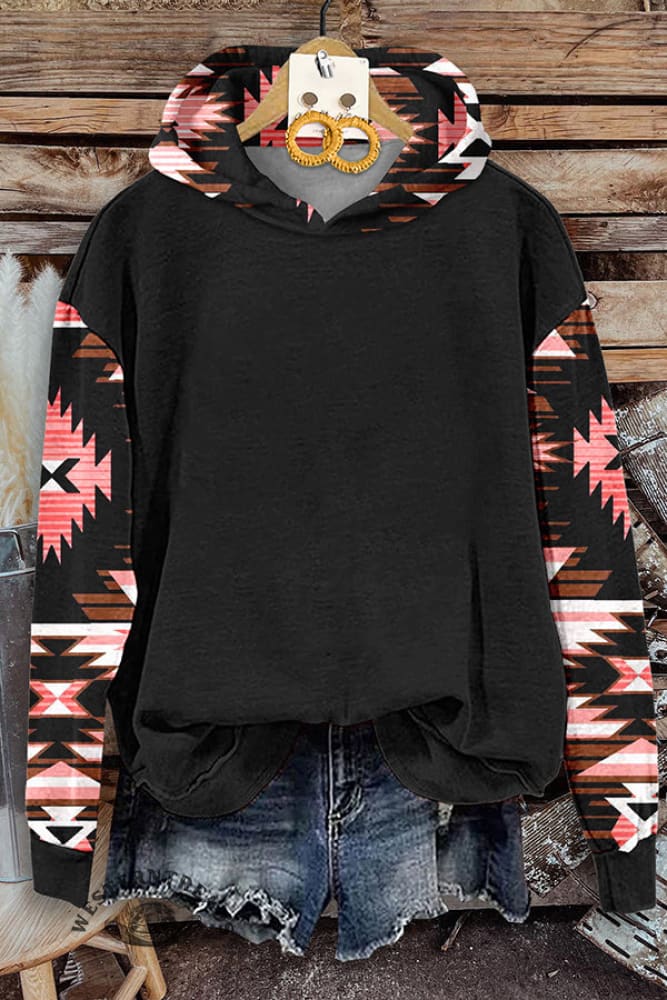 Native Geometric Print Long Sleeve Hoodie Sweatshirt