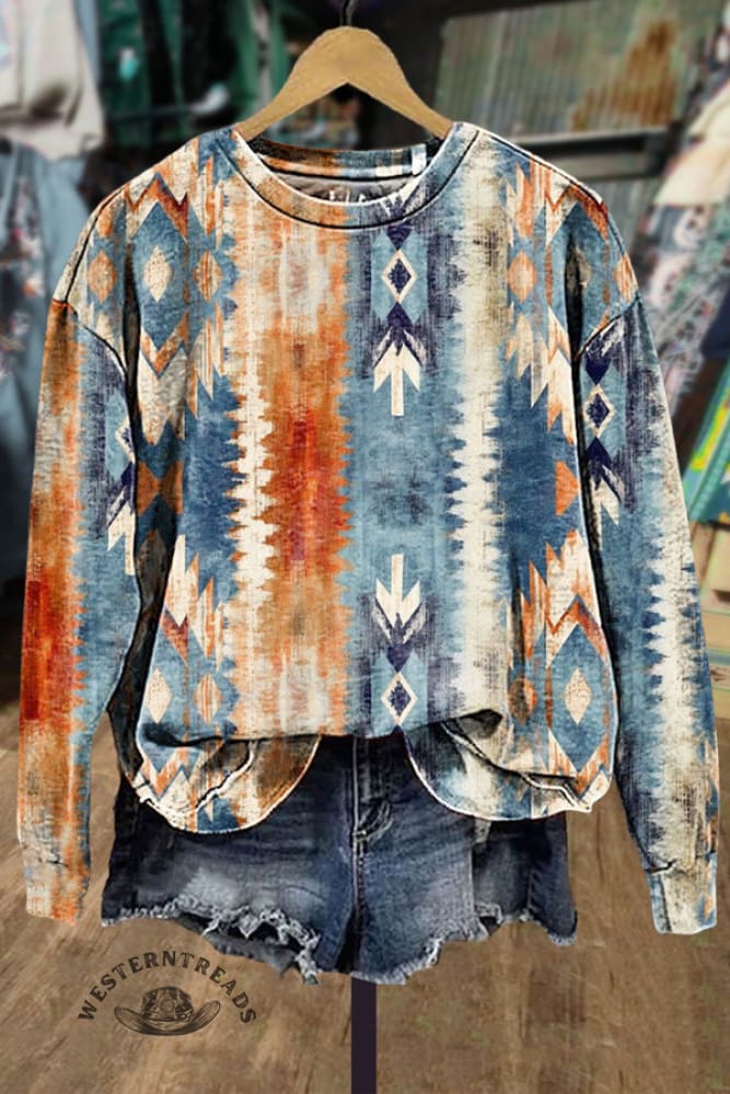 Colorful Aztec Print Crew Neck Sweatshirt