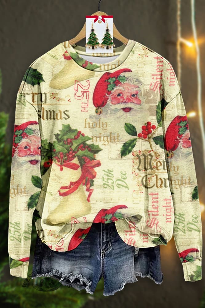 Vintage Christmas Santa Print Sweatshirt