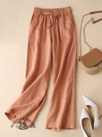 Solid Color Cotton Linen High Waist Straight-Leg Casual Pants