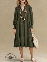 Vintage Contrast Western Style Cotton And Linen Midi Dress