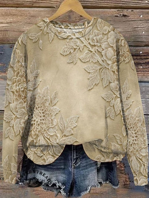 Retro Apricot Flowers Art Print Casual Sweatshirt