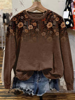 🔥Hot Sale🔥Women's Brown Flower Print Casual Sweatshirt