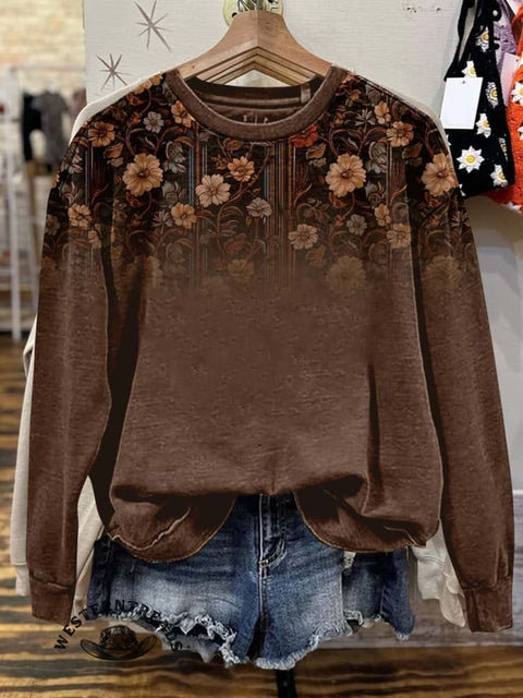 🔥Global best-selling🔥Women's Brown Flower Print Casual Sweatshirt