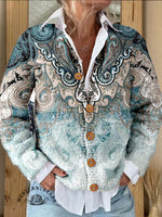 Paisley Print Buttoned Cardigan Sweater
