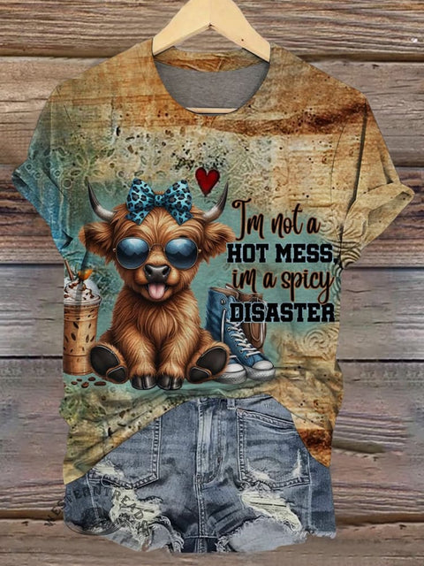 Funny Cow Print Casual Short Sleeve Top