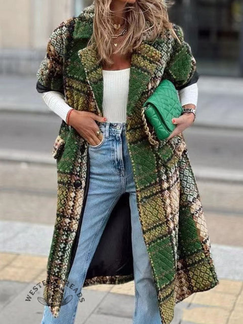 Women's Lapel Printed Long Coat