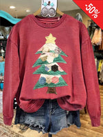 Retro Patchwork Christmas Tree Print Sweatshirt