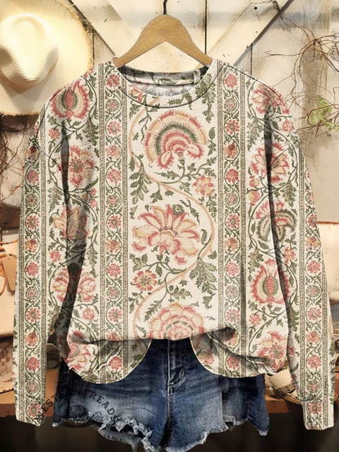 Women's Folk Flower Art Patterns Print Casual Sweatshirt