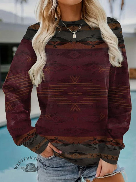 Retro Stripes Aztec Art Print Casual Sweatshirt
