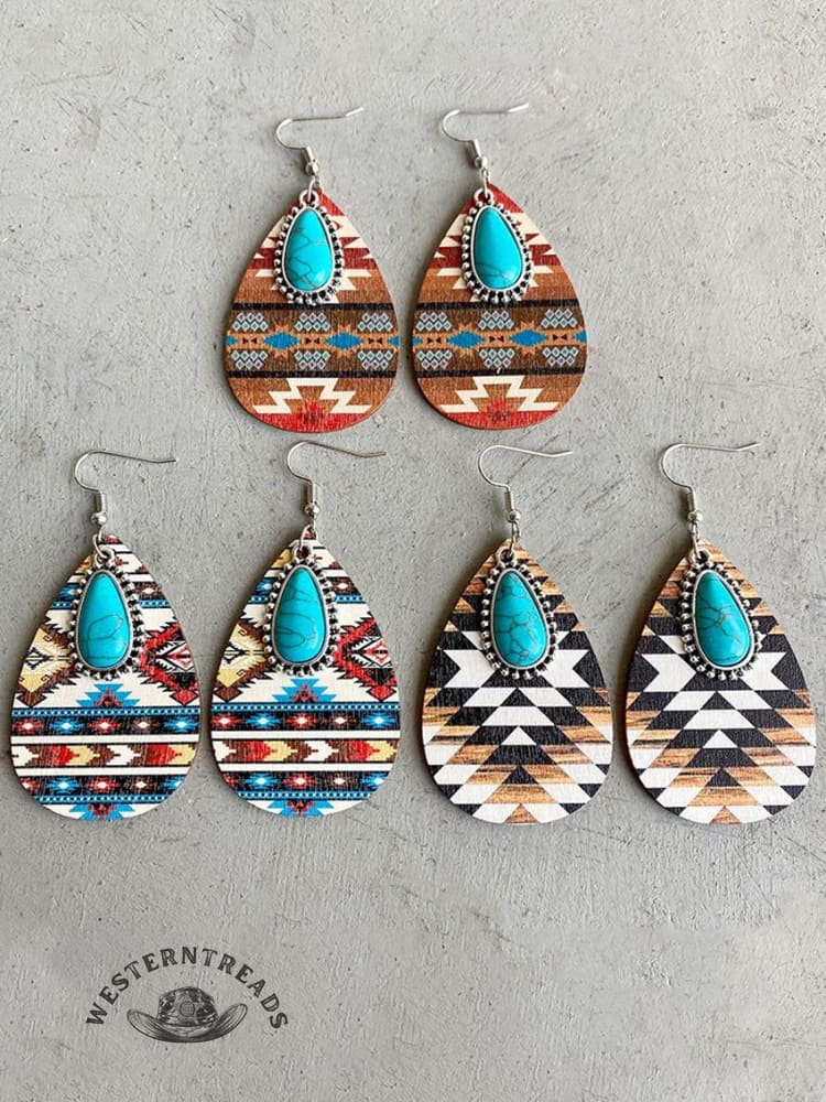 Western Bohemian Earrings Turquoise Pendant
