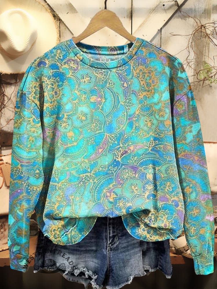 Women's Folk Flower Art Patterns Print Casual Sweatshirt