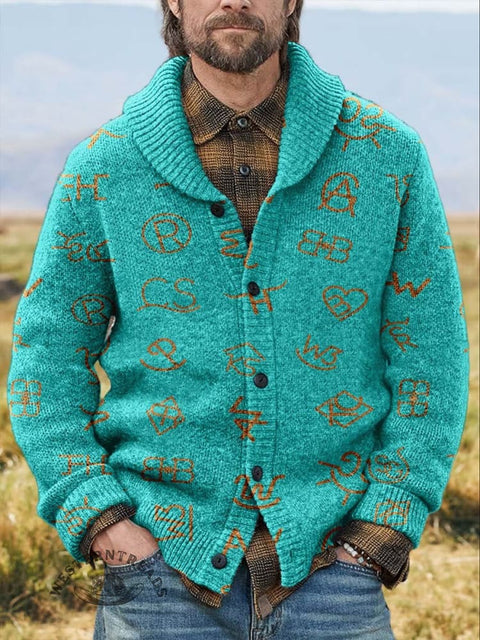 Western Cattle Brands Print Knit V-neck Pullover Sweater