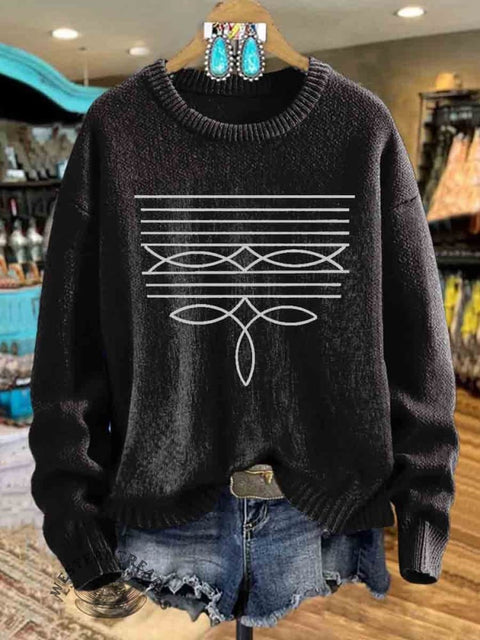 Boot Stitch Print Knit Pullover Sweater
