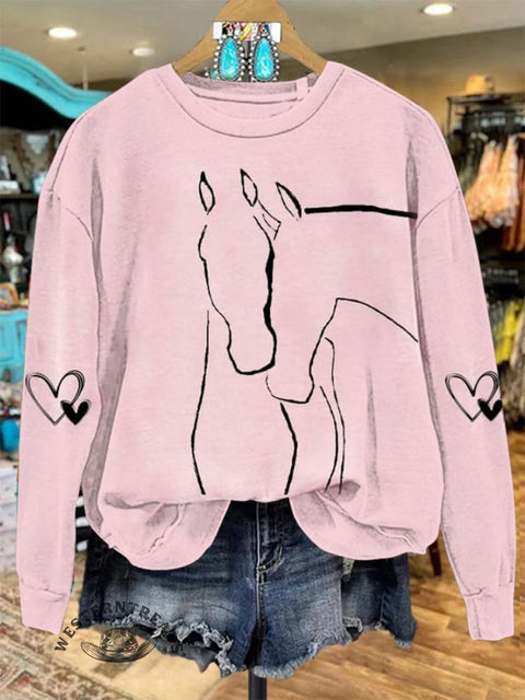 Valentine's Day Cute Horses Print Casual Sweatshirt