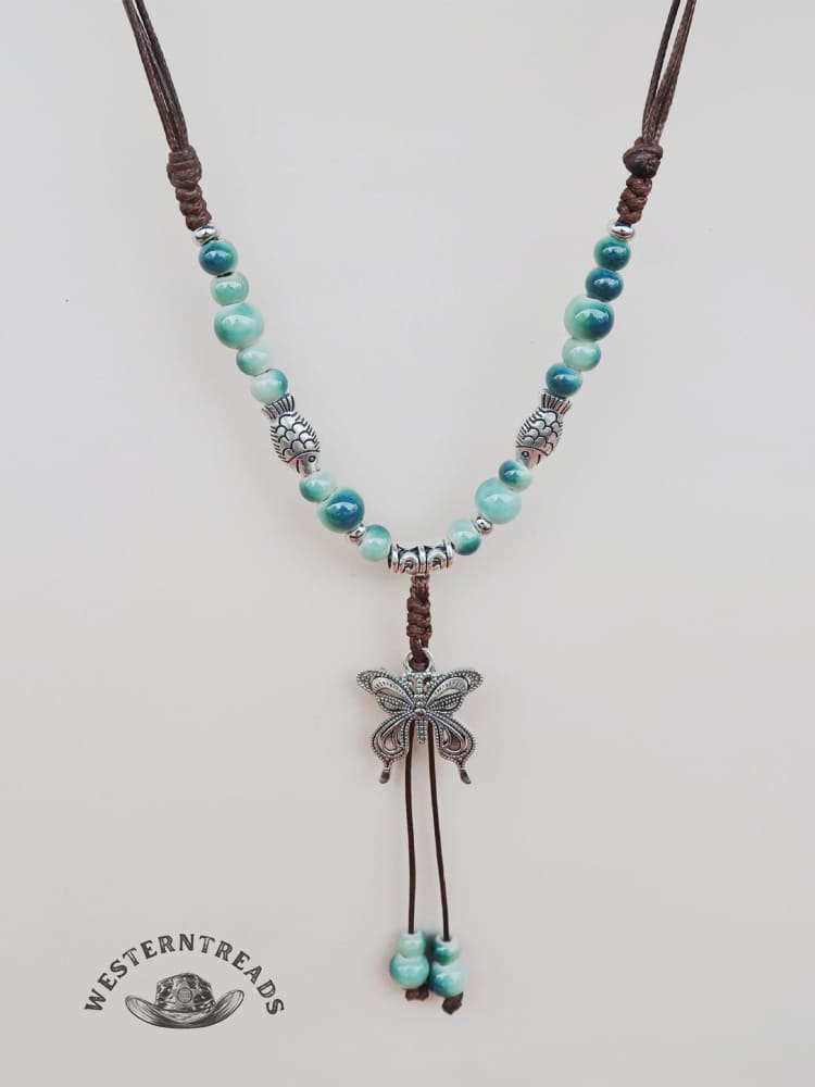 Colorful Beaded Butterfly Braided Rope Ethnic Necklace