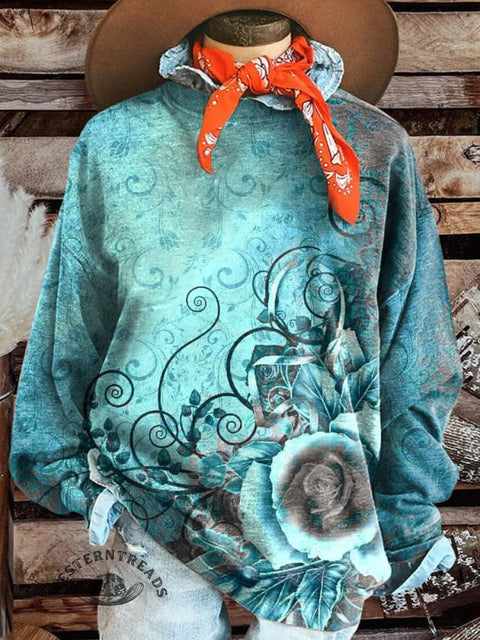 Abstract Flower Print Casual Sweatshirt
