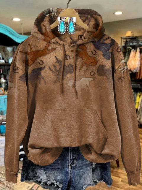 Retro Brown Gradient Horse Art Print Casual Sweatshirt