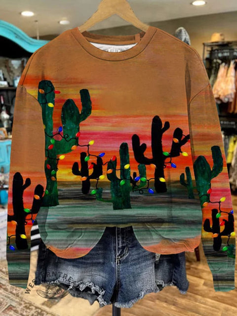 Christmas Lights Cactus Art Casual Sweatshirt
