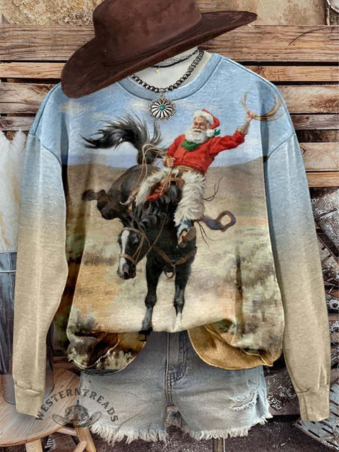 Cowboy Christmas Print Casual Sweatshirt