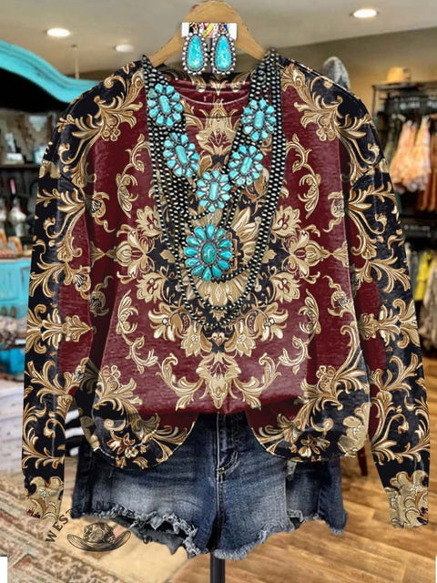 Dull Red Print Casual Sweatshirt